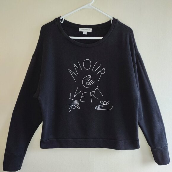 Amour Vert Organic Cotton Sweatshirt Relaxed Fit Crewneck  Women Size Small Boho - Picture 2 of 8